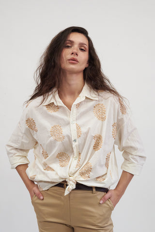 Camicia Ricami Floreali beige|Colore:Beige