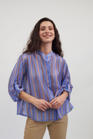 Camicia a Righe  celeste/camel|Colore:Celeste/camel