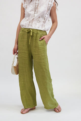 Pantalone 100% Lino Verde olio|Colore:Verde olio