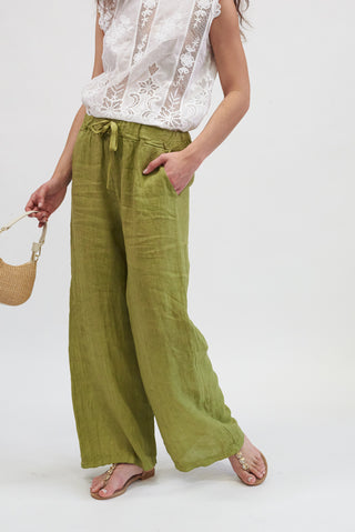 Pantalone 100% Lino Verde olio|Colore:Verde olio