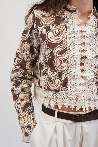 Camicia Alamari Ricamata beige/moro|Colore:Beige/moro