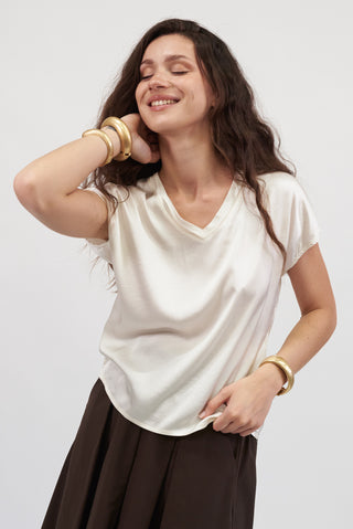 Maglia Satin con Scollo a V panna|Colore:Panna