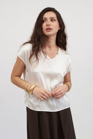 Maglia Satin con Scollo a V panna|Colore:Panna