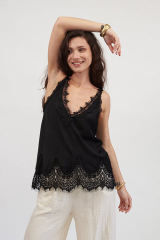Top in Satin e Pizzo nero|Colore:Nero