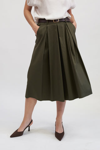 Gonna Trapezio con Cintura Verde militare|Colore:Verde militare
