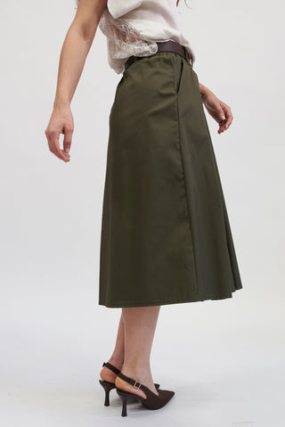 Gonna Trapezio con Cintura Verde militare|Colore:Verde militare
