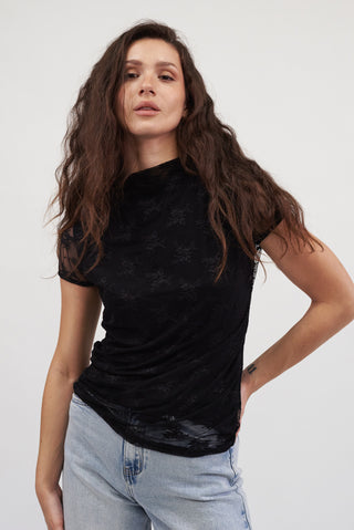 Maglia in Pizzo Nero|Colore:Nero