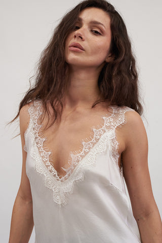 Top in Satin e Pizzo Panna|Colore:Panna