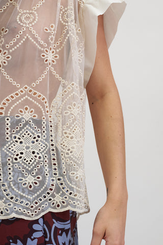 Blusa Pizzo Scollo a V beige|Colore:Beige