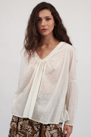 Blusa Over Scollo a V panna|Colore:Panna
