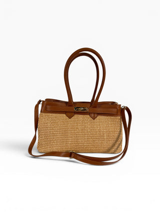 Borsa a spalla Pelle e Rafia camel|Colore:Camel