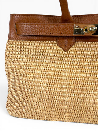 Borsa a spalla Pelle e Rafia camel|Colore:Camel