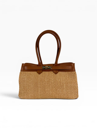 Borsa a spalla Pelle e Rafia camel|Colore:Camel