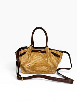 Borsa Trapezio Pelle e Rafia moro|Colore:Moro