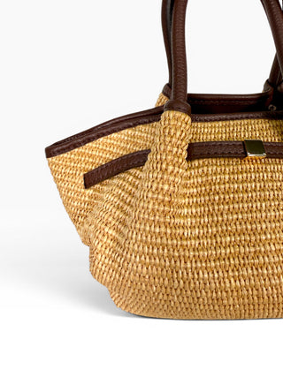 Borsa Trapezio Pelle e Rafia moro|Colore:Moro