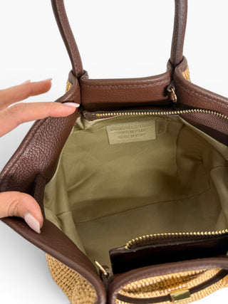 Borsa Trapezio Pelle e Rafia moro|Colore:Moro