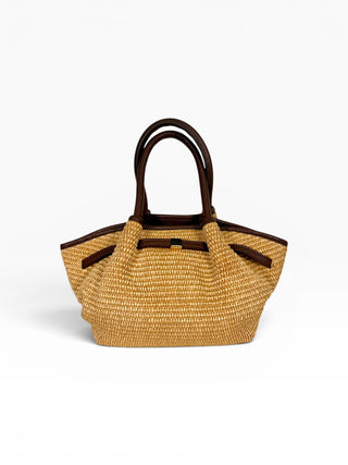 Borsa Trapezio Pelle e Rafia moro|Colore:Moro