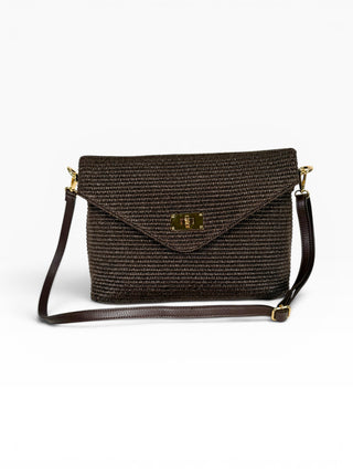 Clutch Pelle e Rafia moro|Colore:Moro