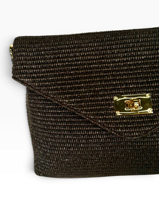 Clutch Pelle e Rafia moro|Colore:Moro