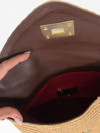 Clutch Pelle e Rafia beige|Colore:Beige