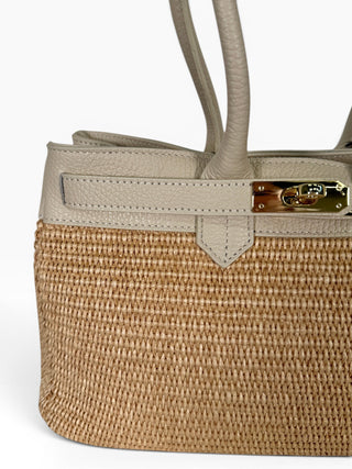 Borsa a spalla Pelle e Rafia beige|Colore:Beige