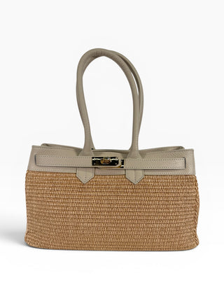 Borsa a spalla Pelle e Rafia beige|Colore:Beige