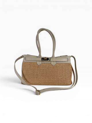 Borsa a spalla Pelle e Rafia beige|Colore:Beige