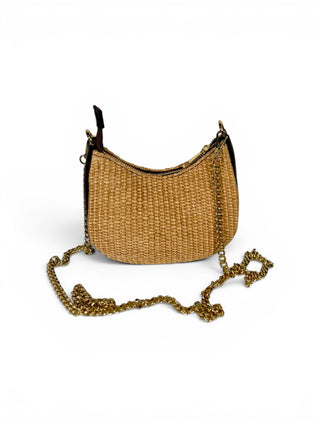 Borsetta Mezzaluna Pelle e Rafia moro scuro|Colore:Moro scuro