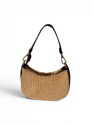 Borsetta Mezzaluna Pelle e Rafia moro scuro|Colore:Moro scuro