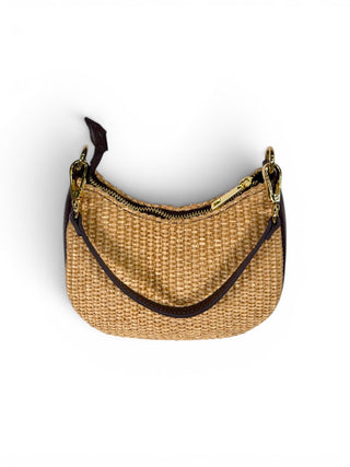 Borsetta Mezzaluna Pelle e Rafia moro scuro|Colore:Moro scuro