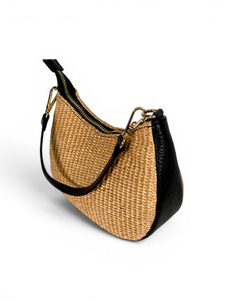 Borsetta Mezzaluna Pelle e Rafia moro scuro|Colore:Moro scuro