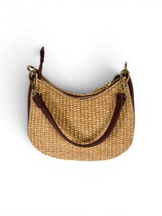 Borsetta Mezzaluna Pelle e Rafia moro chiaro|Colore:Moro chiaro