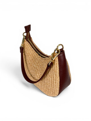 Borsetta Mezzaluna Pelle e Rafia moro chiaro|Colore:Moro chiaro