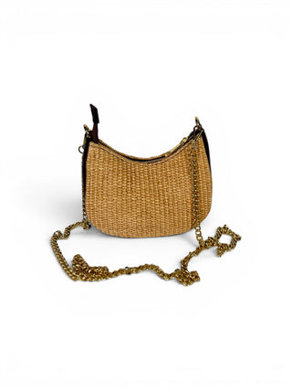 Borsetta Mezzaluna Pelle e Rafia moro chiaro|Colore:Moro chiaro