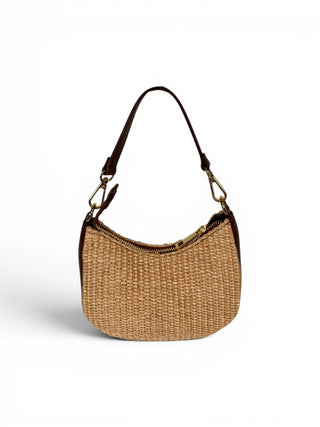 Borsetta Mezzaluna Pelle e Rafia moro chiaro|Colore:Moro chiaro