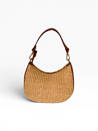 Borsetta Mezzaluna Pelle e Rafia camel|Colore:Camel