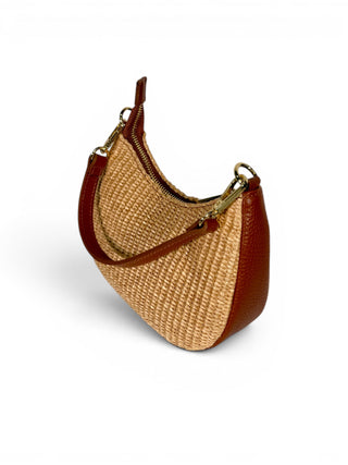 Borsetta Mezzaluna Pelle e Rafia camel|Colore:Camel