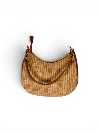 Borsetta Mezzaluna Pelle e Rafia camel|Colore:Camel