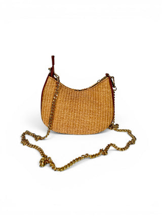 Borsetta Mezzaluna Pelle e Rafia camel|Colore:Camel
