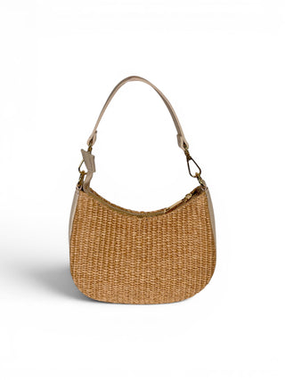 Borsetta Mezzaluna Pelle e Rafia beige|Colore:Beige
