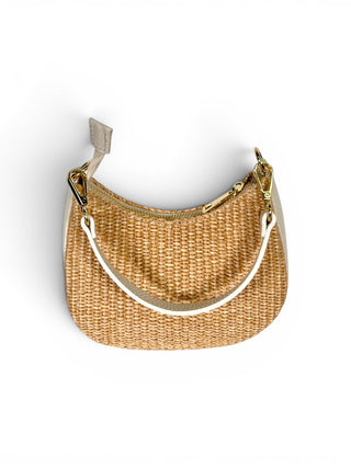 Borsetta Mezzaluna Pelle e Rafia beige|Colore:Beige