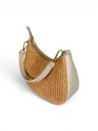 Borsetta Mezzaluna Pelle e Rafia beige|Colore:Beige