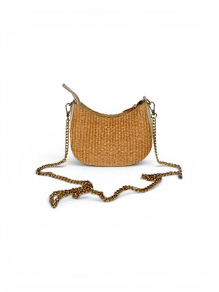 Borsetta Mezzaluna Pelle e Rafia beige|Colore:Beige
