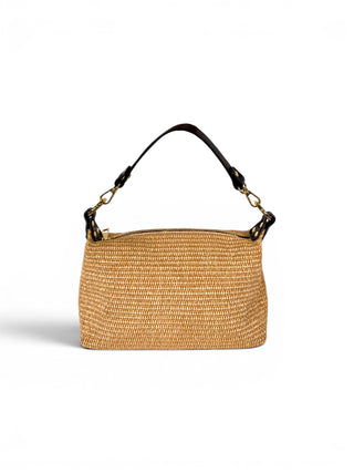 Borsa Spalla Pelle e Rafia nero|Colore:Nero