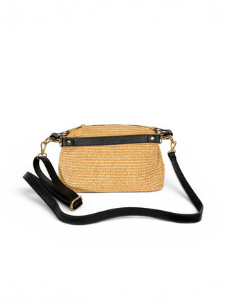 Borsa Spalla Pelle e Rafia nero|Colore:Nero