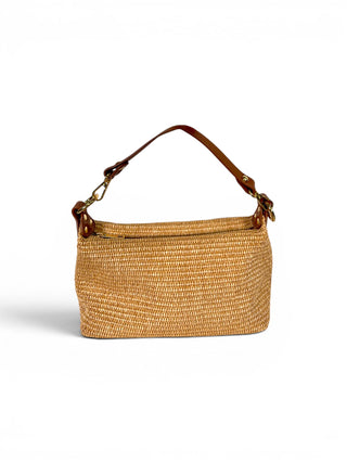 Borsa Spalla Pelle e Rafia camel|Colore:Camel
