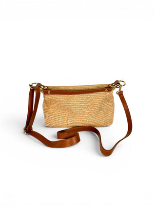 Borsa Spalla Pelle e Rafia camel|Colore:Camel