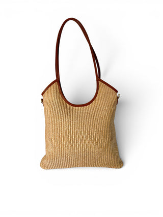 Borsa Tote Pelle e Rafia camel|Colore:Camel