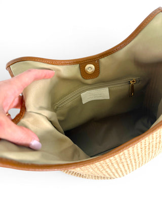 Borsa Tote Pelle e Rafia camel|Colore:Camel