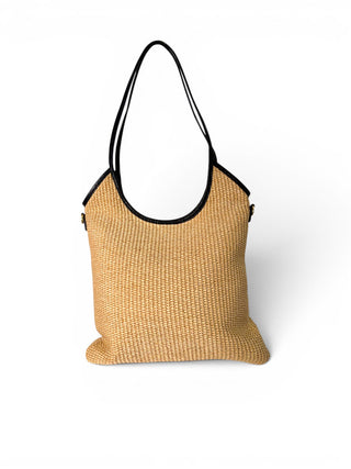 Borsa Tote Pelle e Rafia nero|Colore:Nero